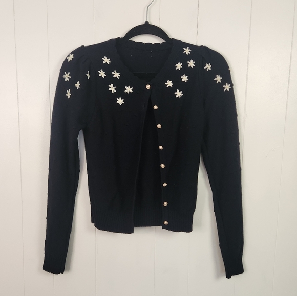 Heartloom X Revolve Bea Cardi Sweater Floral Embroidered Navy Size XS Preppy - Picture 3 of 11